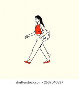 Woman Walking with Tote Bag vector illustration