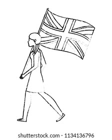 woman walking with united kingdom flag