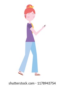 woman walking using smartphone device