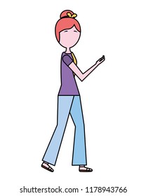 woman walking using smartphone device