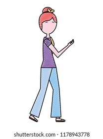 woman walking using smartphone device