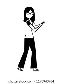 woman walking using smartphone device