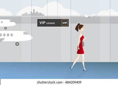 Woman Walking To VIP Lounge At The Airport