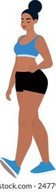 woman walking, wearing gym clothes illustration