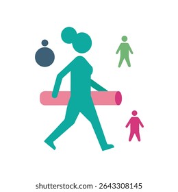Woman Walking with Yoga Mat Peaceful Design
