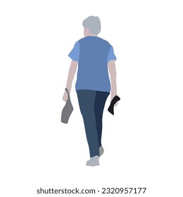 A woman walks down the street in summer clothes. 2D image to use as entourage. Flat city vector infographic.