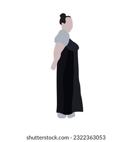 A woman walks down the street in summer clothes. 2D image to use as entourage. Flat city vector infographic.