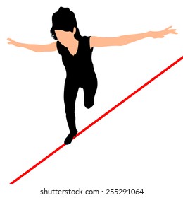 Woman walks a high wire, vector 