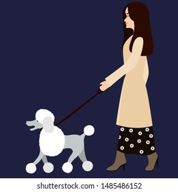 Woman walks with poodle flat style