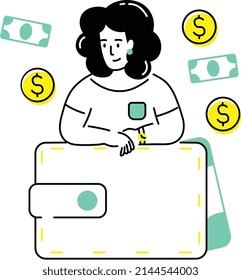 Woman with the Wallet Thinks about Profit Great for websites, mobile applications, presentations.