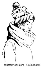 woman in warm  hat and scarf