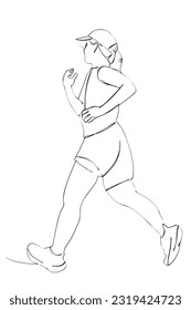 woman warming up run runner, line art continuous line vector, isolated on white
