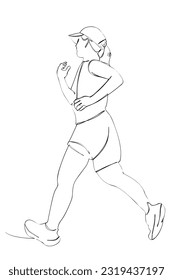 woman warming up run runner, line art continuous line vector, isolated on white
