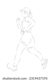 woman warming up run runner, vector hand draw outline sketch, isolated on white
