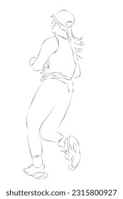 woman warming up run runner,vector hand draw outline sketch, isolated on white
