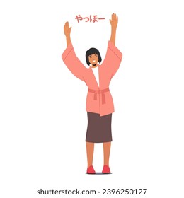 Woman Warmly Greets In Chinese, With A Friendly Smile. Female Character Fostering A Cultural Exchange That Transcends Language Barriers And Promotes Connection And Understanding. Vector Illustration