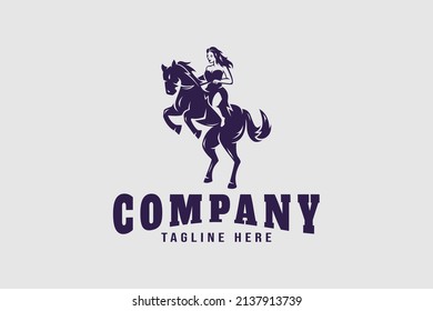 woman warrior horseback standing logo