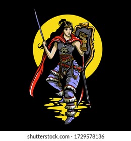 Woman Warrior Illustration perfect for tshirt design or clothing brand / apparel