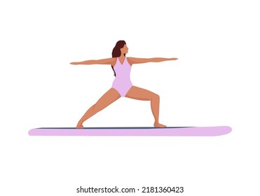 
Woman in warrior pose sup yoga collection, flat vector illustration isolated from background. Healthy lifestyle.Paddle boarding concept