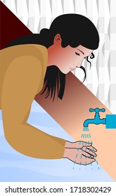 woman wash her hands under water during corona virus outbreak to sanitize and disinfect COVID-19 Corona virus pathogens from your hands concept, 