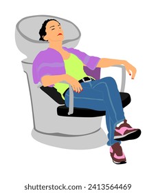 Woman washes hair in beauty salon vector illustration isolated. Hairstylist washing clients hair chair. Hairdresser wash lady head. Barber treatment girl had barbershop. Cosmetic style hygiene care. 