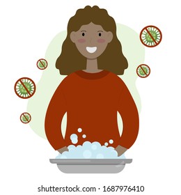 Woman washes her hands as part of the prevention of viral diseases