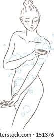 Woman Washing Body Line Drawing Whole Body