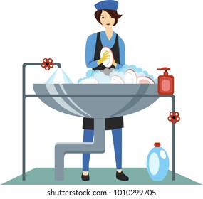 woman washing dishes