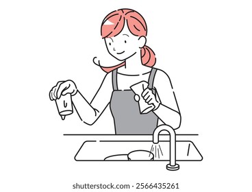 Woman washing dishes in the sink