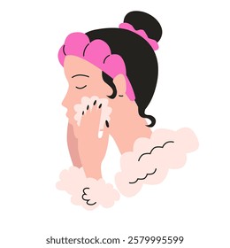 Woman Washing Face. Skincare Routine Illustration.