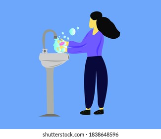 woman washing hands with soap, coronavirus prevention