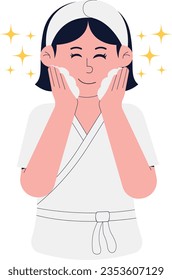 Woman Washing Her Face With Facial Washing Soap Illustration