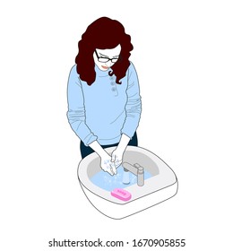 Woman washing her hands. Prevention against contagion and expansion of the Coronavirus. Measure to stop the COVID-19.