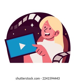 woman watch movie vector icon