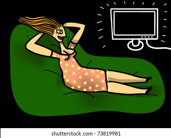 Woman watch the tv seated in a couch