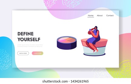 Woman Watching in Little Mirror Sitting on Huge Cream Jar, Cosmetics Products, Beauty Salon, Makeup Courses, Make Up School, Website Landing Page, Web Page. Cartoon Flat Vector Illustration, Banner