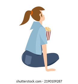 Woman watching movie outdoors in evening. Couples dating in open air cinema theater and sitting at big screen. Vector illustration for night
