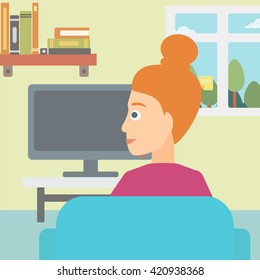 Woman watching TV.