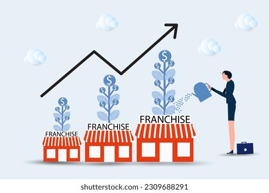 woman water growth plants with Real estate business Franchise shop business SME  vector illustration.