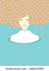 Уoung woman in the water with the hearts in her hair