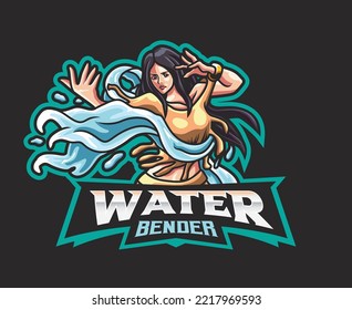 Woman with water power mascot logo design. Vector illustration woman with power of the elements of the water. Logo illustration for mascot or symbol and identity, emblem sports or e-sports gaming team