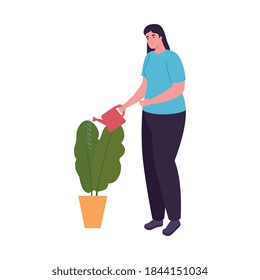 woman with watering can and plant design of Activity and leisure theme Vector illustration