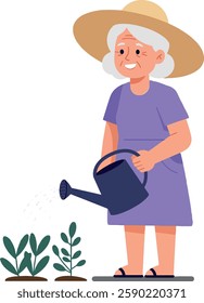 The woman is watering plants to help them grow.