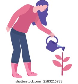 Woman watering sprout care of plant vector icon