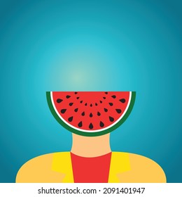 Woman with a watermelon slice instead of head