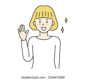 Woman waving his hand to say hello