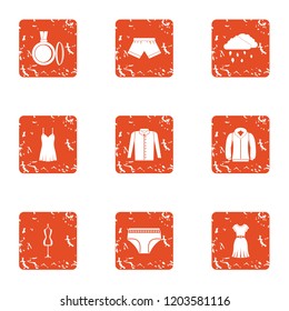 Woman way icons set. Grunge set of 9 woman way vector icons for web isolated on white background
