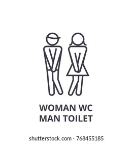 woman wc, man toilet line icon, outline sign, linear symbol, vector, flat illustration