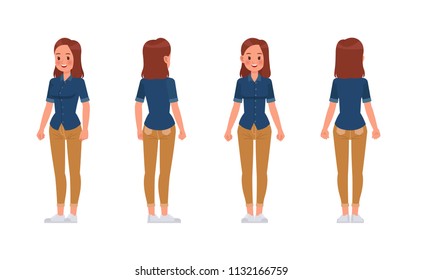 Woman wear blue jeans shirt character vector design.