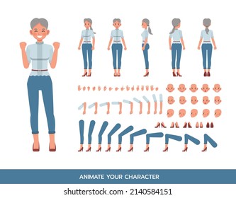 La mujer usa el diseño vectorial de la camisa azul. Crea tu propia pose.